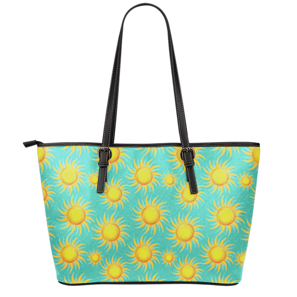 Shiny Sun Pattern Print Leather Tote Bag