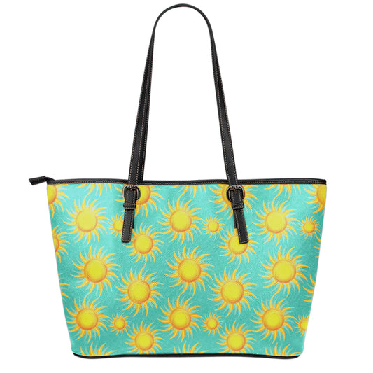 Shiny Sun Pattern Print Leather Tote Bag