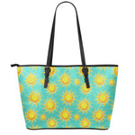 Shiny Sun Pattern Print Leather Tote Bag