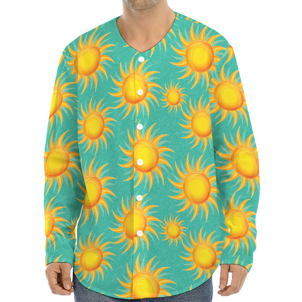 Shiny Sun Pattern Print Long Sleeve Baseball Jersey