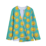 Shiny Sun Pattern Print Long Sleeve Short Coat