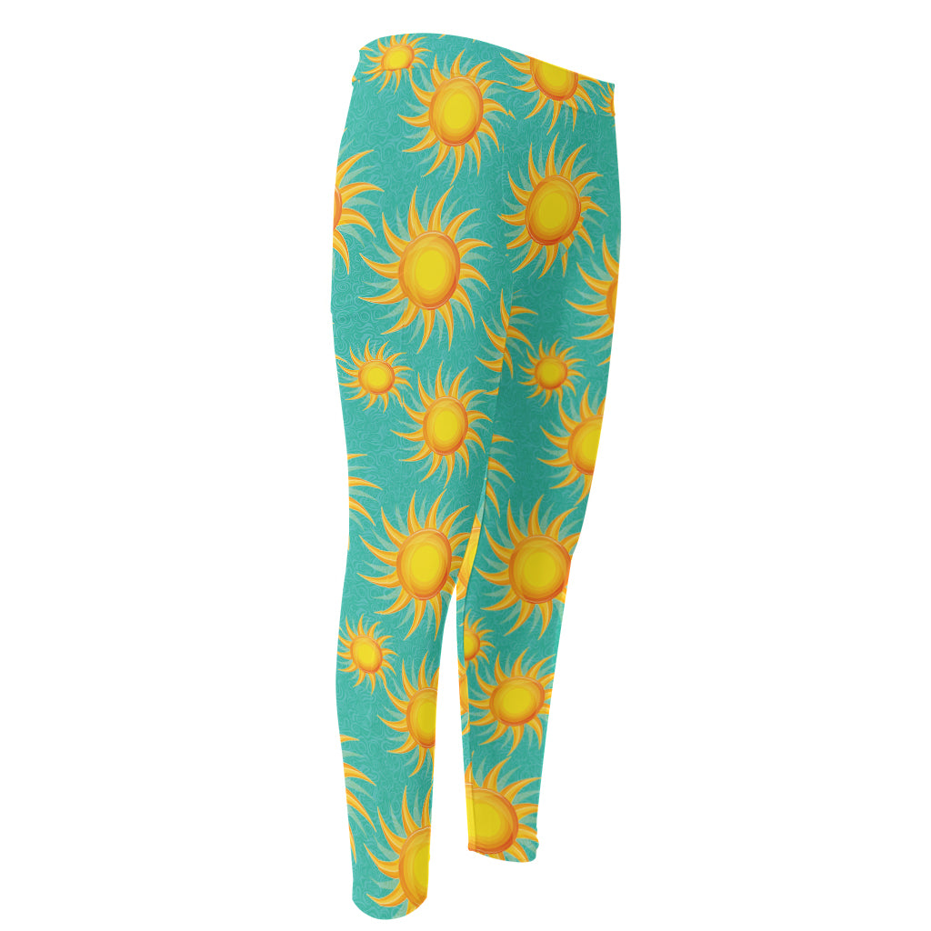 Shiny Sun Pattern Print Men's Compression Pants