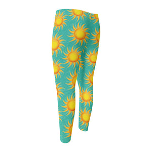 Shiny Sun Pattern Print Men's Compression Pants