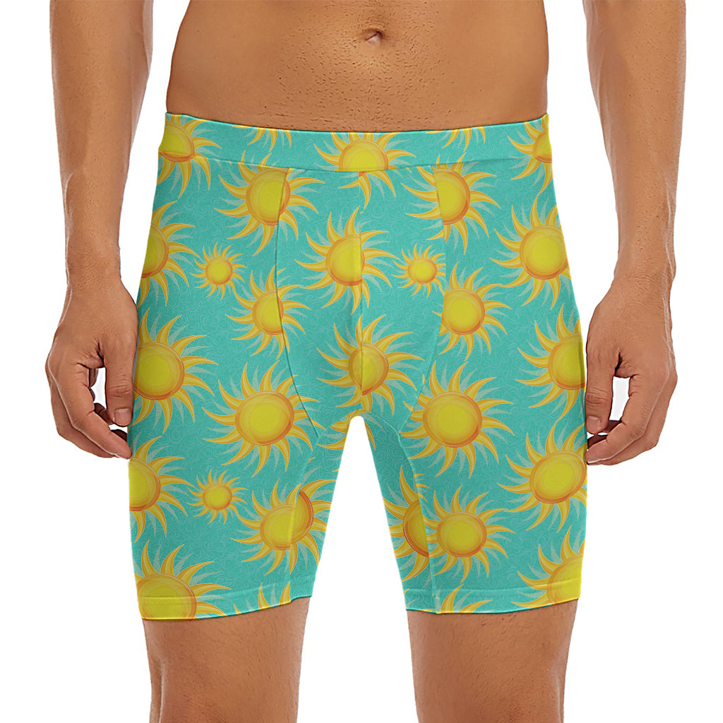 Shiny Sun Pattern Print Men's Long Boxer Briefs