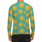 Shiny Sun Pattern Print Men's Long Sleeve Rash Guard