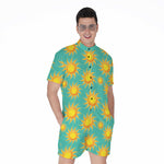 Shiny Sun Pattern Print Men's Rompers