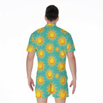Shiny Sun Pattern Print Men's Rompers