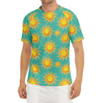 Shiny Sun Pattern Print Men's Short Sleeve Rash Guard