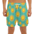 Shiny Sun Pattern Print Men's Split Running Shorts