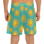 Shiny Sun Pattern Print Men's Split Running Shorts