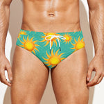 Shiny Sun Pattern Print Men's Swim Briefs