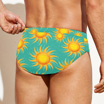 Shiny Sun Pattern Print Men's Swim Briefs