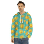 Shiny Sun Pattern Print Men's Velvet Pullover Hoodie