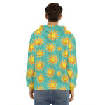 Shiny Sun Pattern Print Men's Velvet Pullover Hoodie