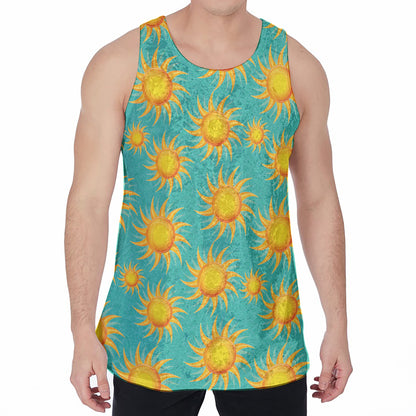 Shiny Sun Pattern Print Men's Velvet Tank Top
