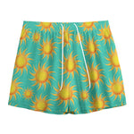 Shiny Sun Pattern Print Mesh Shorts