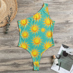 Shiny Sun Pattern Print One Shoulder Bodysuit