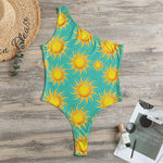 Shiny Sun Pattern Print One Shoulder Bodysuit