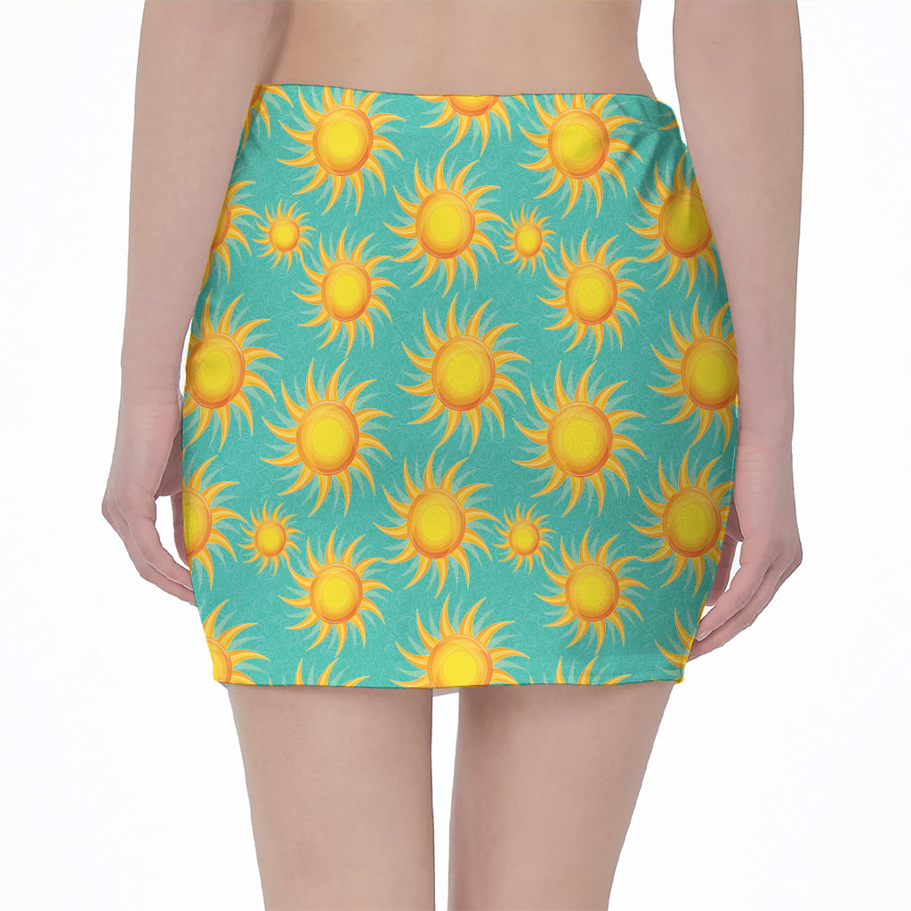 Shiny Sun Pattern Print Pencil Mini Skirt