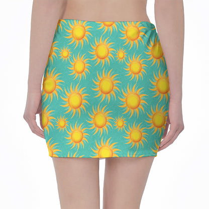 Shiny Sun Pattern Print Pencil Mini Skirt
