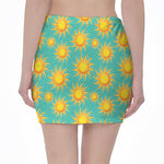 Shiny Sun Pattern Print Pencil Mini Skirt