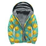 Shiny Sun Pattern Print Sherpa Lined Zip Up Hoodie
