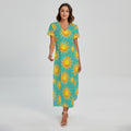 Shiny Sun Pattern Print Short Sleeve Maxi Dress