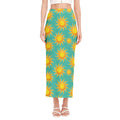 Shiny Sun Pattern Print Side Slit Maxi Skirt
