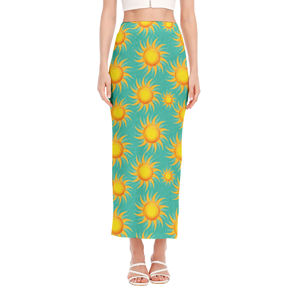 Shiny Sun Pattern Print Side Slit Maxi Skirt