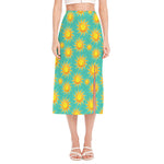 Shiny Sun Pattern Print Side Slit Midi Skirt