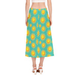 Shiny Sun Pattern Print Side Slit Midi Skirt