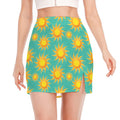 Shiny Sun Pattern Print Side Slit Mini Skirt