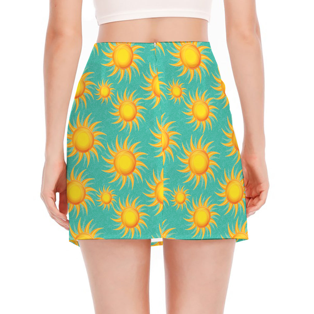 Shiny Sun Pattern Print Side Slit Mini Skirt