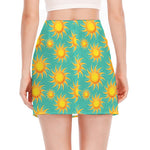 Shiny Sun Pattern Print Side Slit Mini Skirt