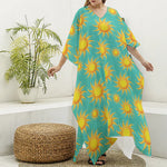 Shiny Sun Pattern Print Silk V-Neck Kaftan Dress