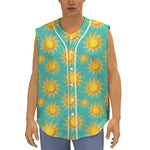 Shiny Sun Pattern Print Sleeveless Baseball Jersey