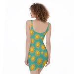 Shiny Sun Pattern Print Sleeveless Bodycon Dress