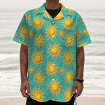 Shiny Sun Pattern Print Textured Short Sleeve Shirt