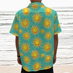 Shiny Sun Pattern Print Textured Short Sleeve Shirt
