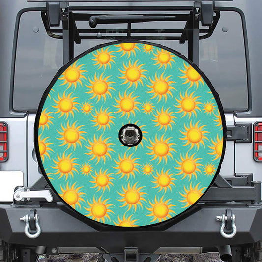 Shiny Sun Pattern Print Tire Cover With Camera Hole