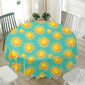 Shiny Sun Pattern Print Waterproof Round Tablecloth