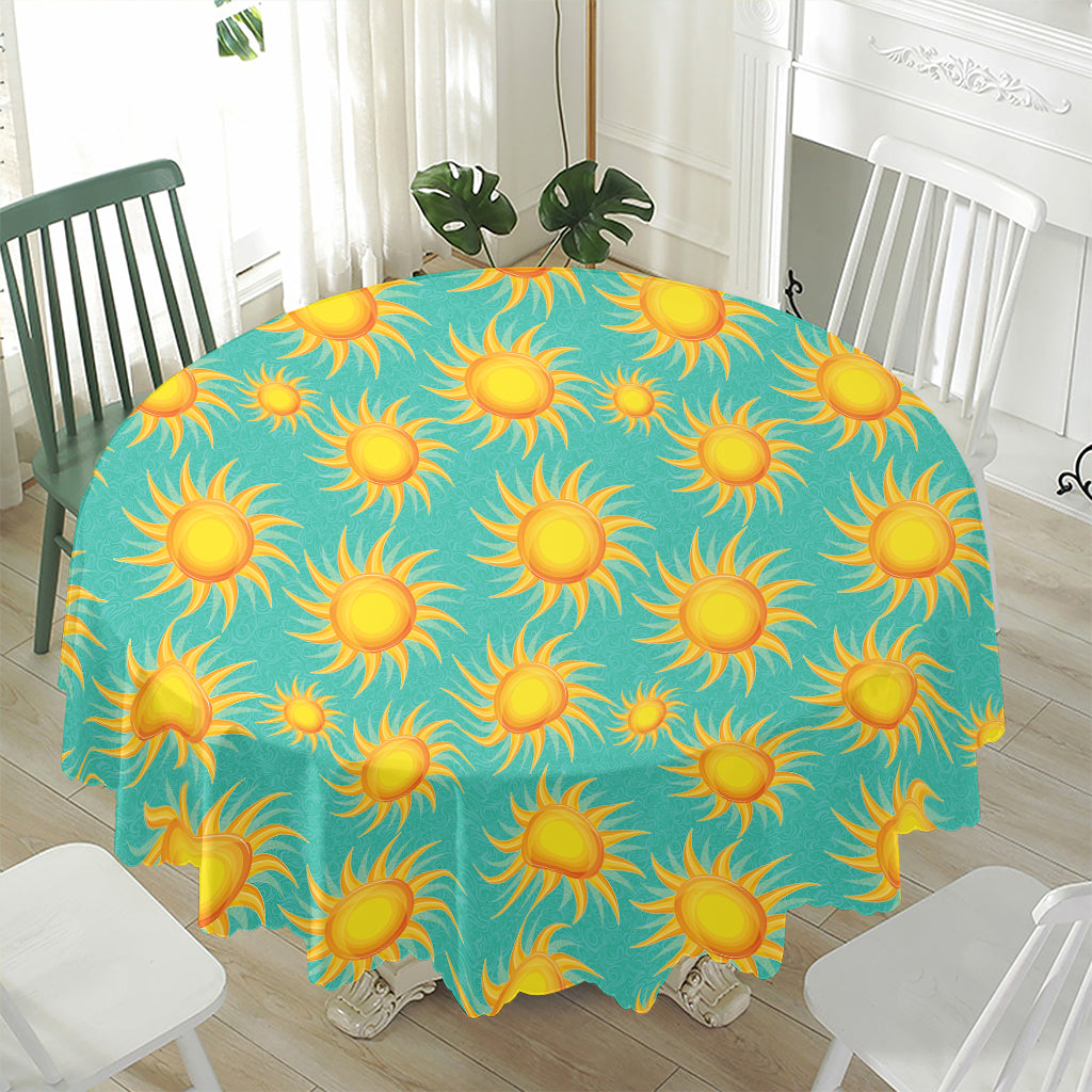 Shiny Sun Pattern Print Waterproof Round Tablecloth