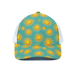 Shiny Sun Pattern Print White Mesh Trucker Cap