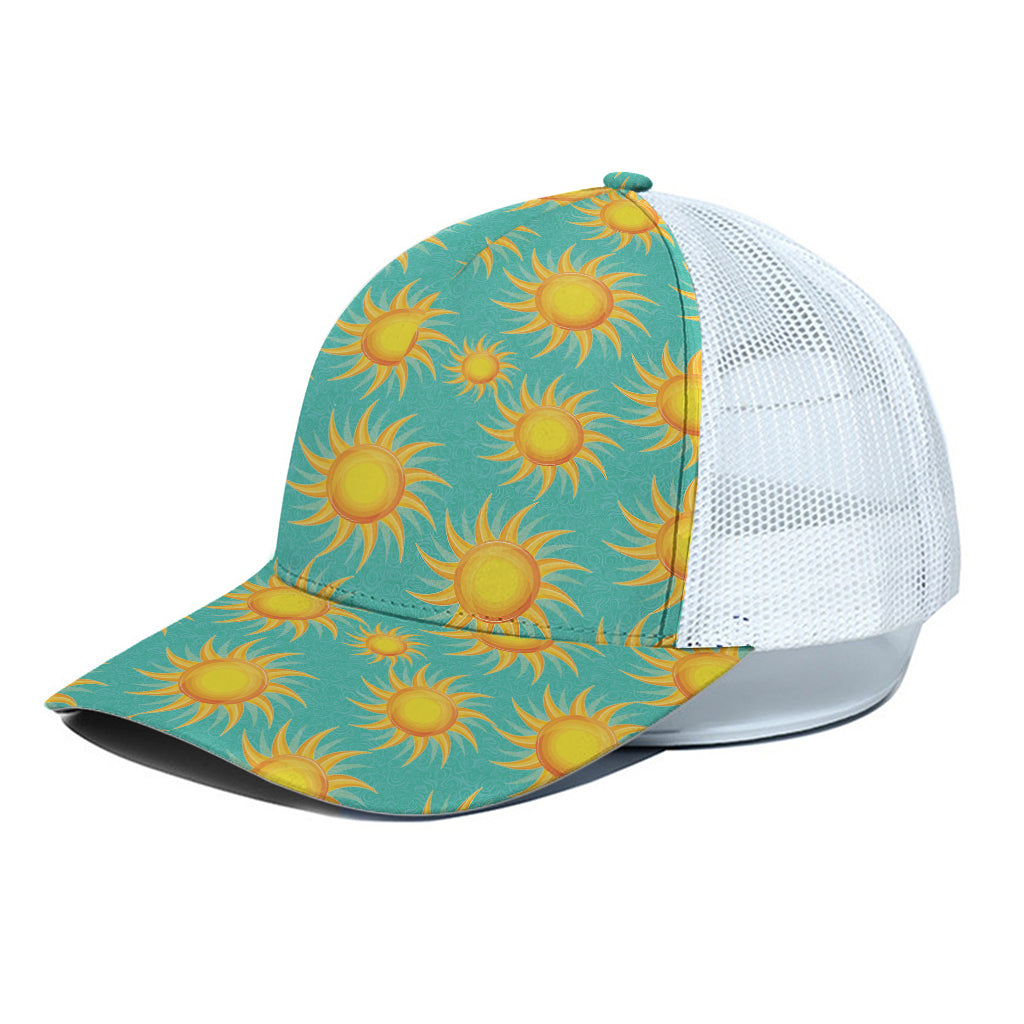 Shiny Sun Pattern Print White Mesh Trucker Cap