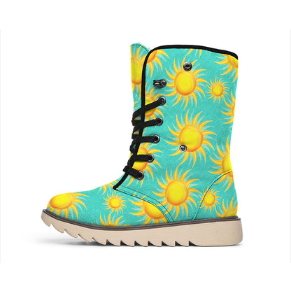Shiny Sun Pattern Print Winter Boots
