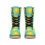 Shiny Sun Pattern Print Winter Boots