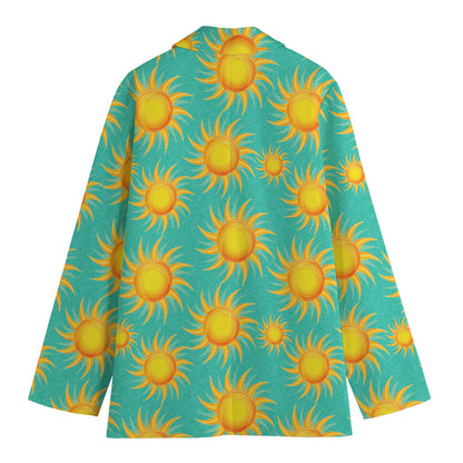 Shiny Sun Pattern Print Women's Blazer