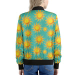 Shiny Sun Pattern Print Women's Bomber Jacket