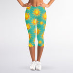 Shiny Sun Pattern Print Women's Capri Leggings