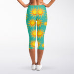 Shiny Sun Pattern Print Women's Capri Leggings